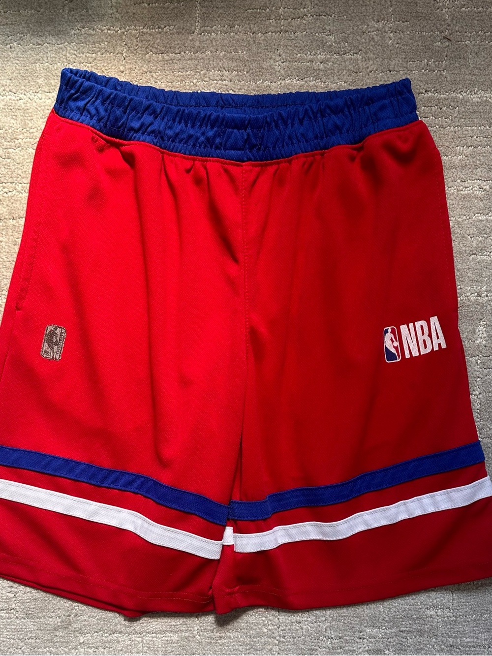 NBA Red Shorts with Blue Waistband and White/Blue Hem Stripes